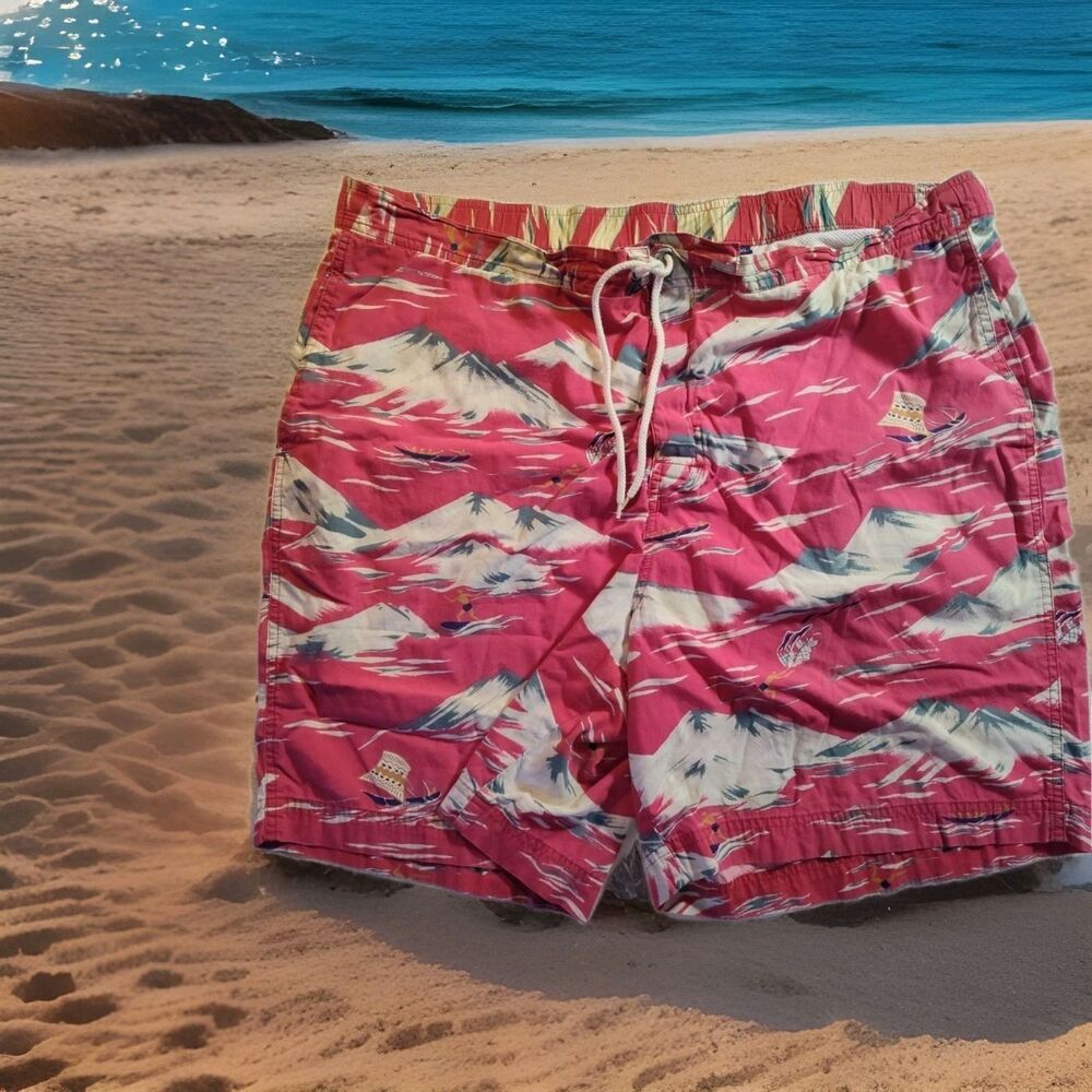 Polo Ralph Lauren Swim Shorts Mens 2XL Big Red Hawaiian Floral Swimwear 1535